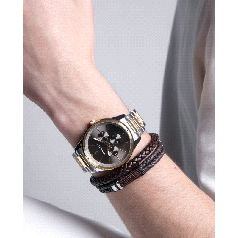 PULSERA VICEROY CABALLERO ACERO, PIEL Y CORDON MARRON
