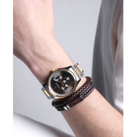 PULSERA VICEROY CABALLERO ACERO, PIEL Y CORDON MARRON
