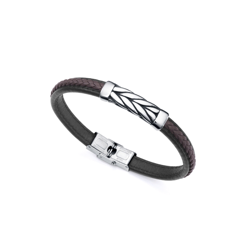 PULSERA VICEROY CABALLERO ACERO Y PIEL NEGRA Y MARRON 14069P01011