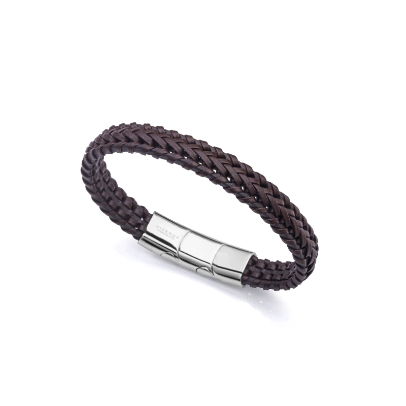 PULSERA VICEROY CABALLERO ACERO Y PIEL MARRON TRENZADA 14070P09011