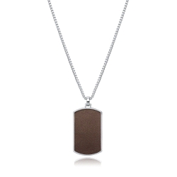 COLLAR ACERO PLACA MILITAR PIEL MARRON CABALLERO