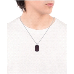 COLLAR ACERO PLACA MILITAR PIEL MARRON CABALLERO 2