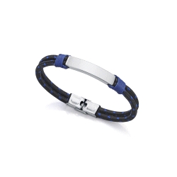 PULSERA DE ACERO Y CORDON AZUL Y NEGRO
