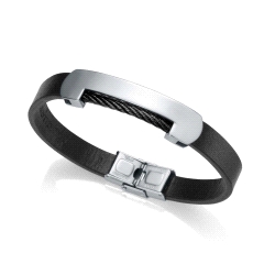 PULSERA PIEL Y ACERO CON CABLES NEGROS SR FN