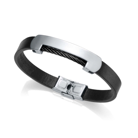 PULSERA PIEL Y ACERO CON CABLES NEGROS SR FN