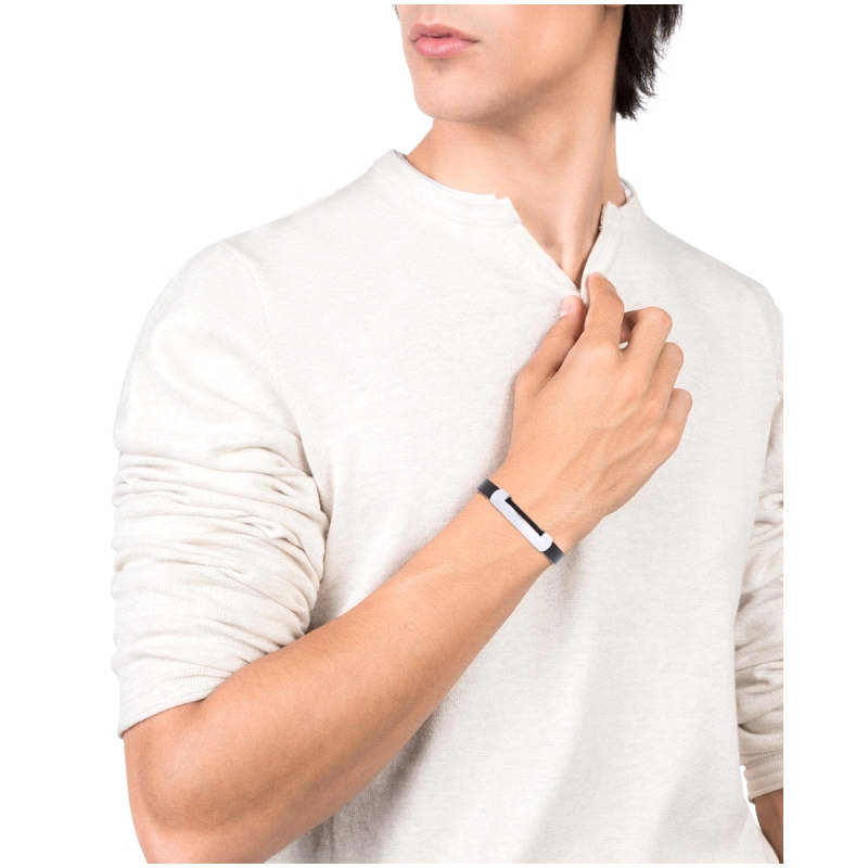 PULSERA PIEL Y ACERO CON CABLES NEGROS SR FN