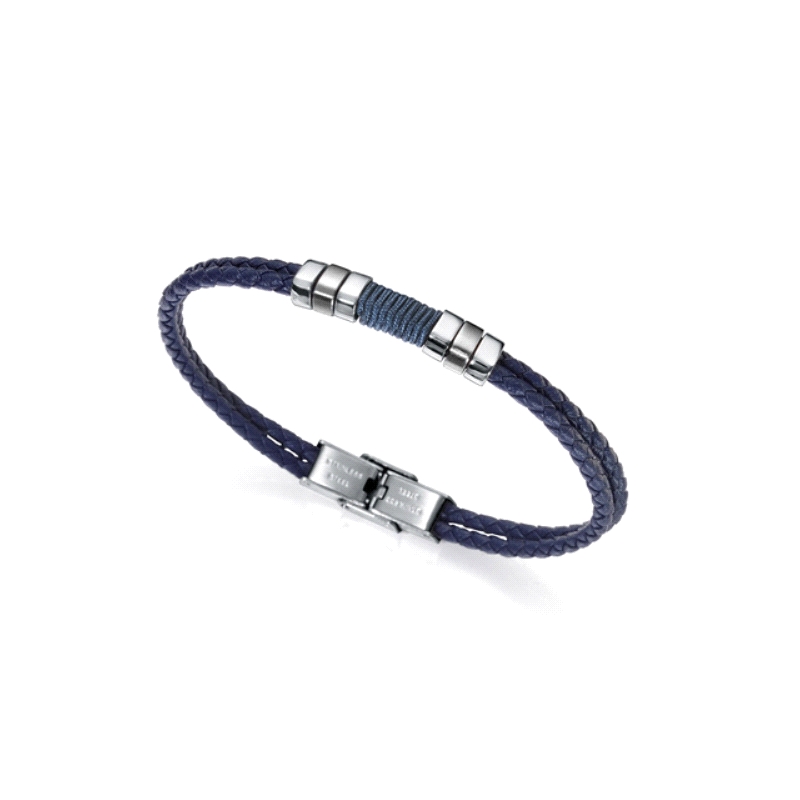 PULSERA PIEL DOBLE TRENZADA  Y ACERO 6456P01013