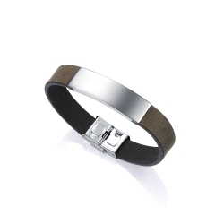 PULSERA PLACA ACERO Y PIEL LISA 75061P01016