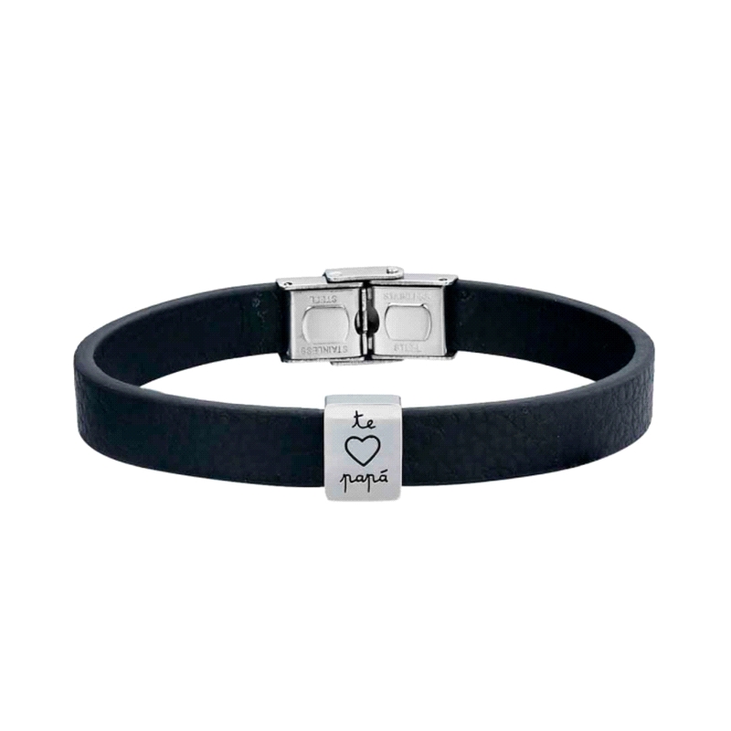 PULSERA ACERO Y CUERO TE QUIERO PAPA