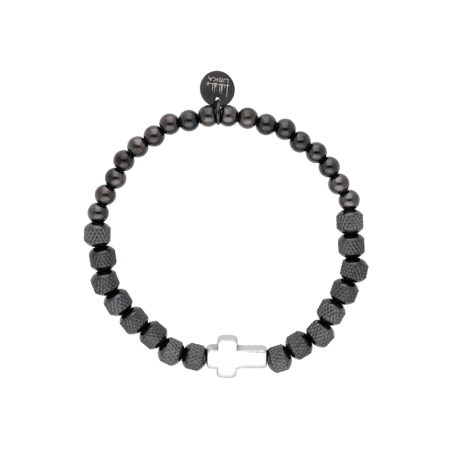 PULSERA ACERO Y PIEDRAS CRUZ