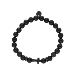 PULSERA ACERO Y PIEDRAS CRUZ NEGRA