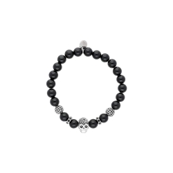 PULSERA ACERO Y PIEDRA NEGRA CALAVERA CIRCONITAS