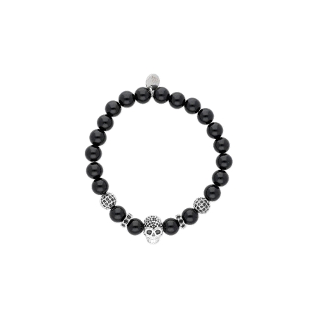 PULSERA ACERO Y PIEDRA NEGRA CALAVERA CIRCONITAS