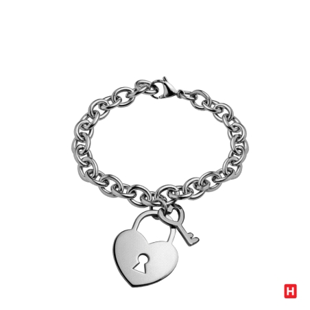 PULSERA ACERO CORAZON CANDADO Y CERRADURA