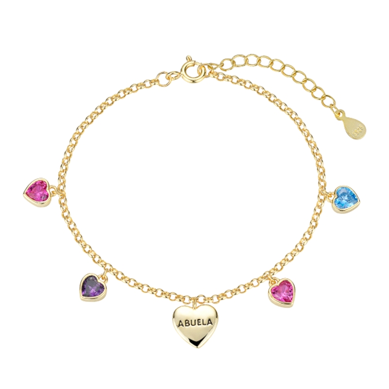 PULSERA PLATA CHAPADA ABUELA CORAZON CIRCONITAS COLOR                 