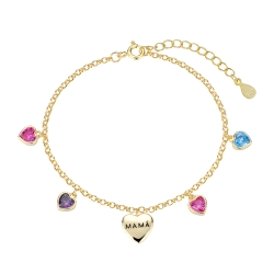 PULSERA PLATA CHAPADA MAMA CORAZON CIRCONITAS COLOR                   
