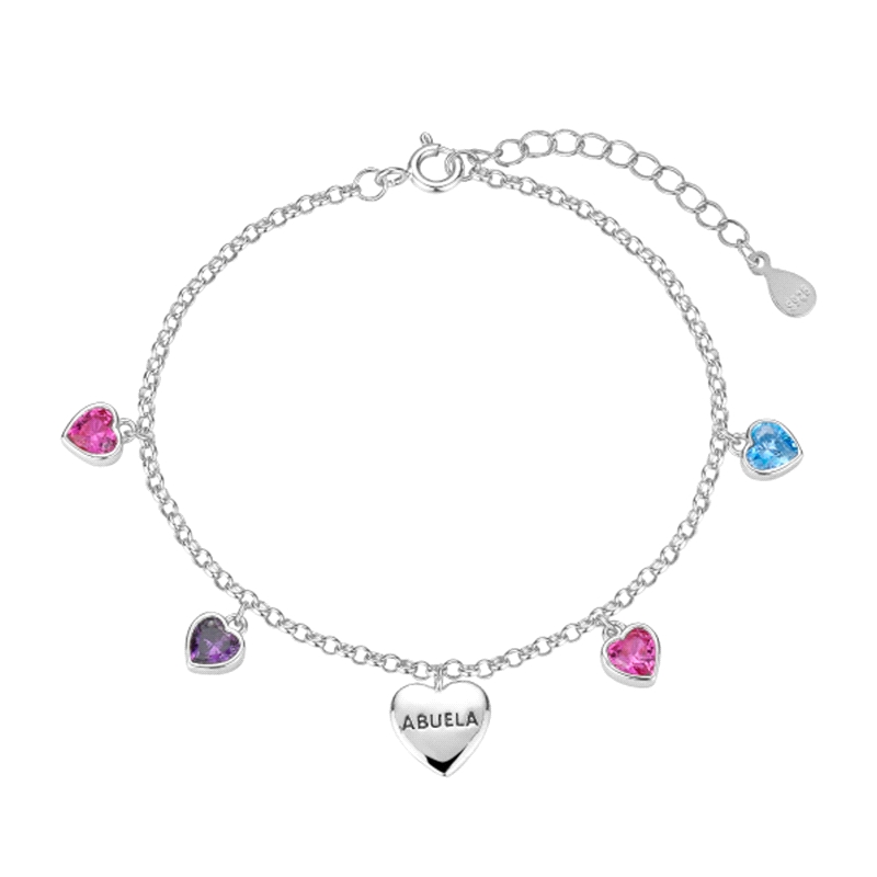PULSERA PLATA ABUELA CORAZON CIRCONITAS COLOR                         
