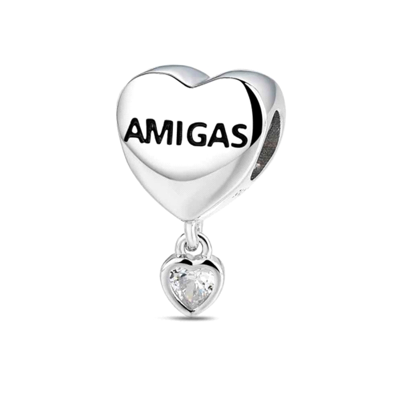 ABALORIO PLATA A TU LADO  CORAZON AMIGAS PIEDRA BLANCA                