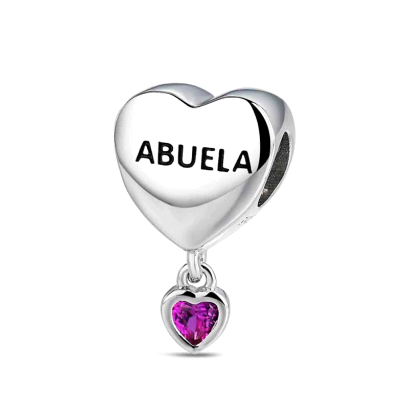 ABALORIO PLATA A TU LADO CORAZON ABUELA PIEDRA MORADA                 