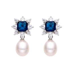 PENDIENTES PLATA LARGOS PERLA Y CIRCONITAS COLOR                      
