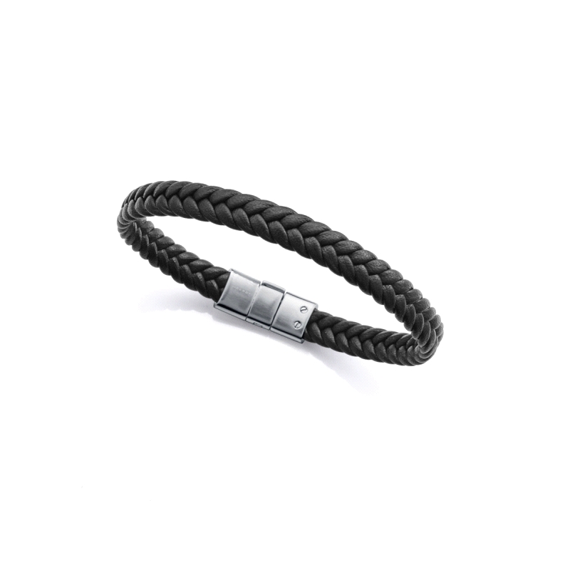 PULSERA VICEROY CABALLERO ACERO Y PIEL NEGRA TRENZADA 14299P01010     
