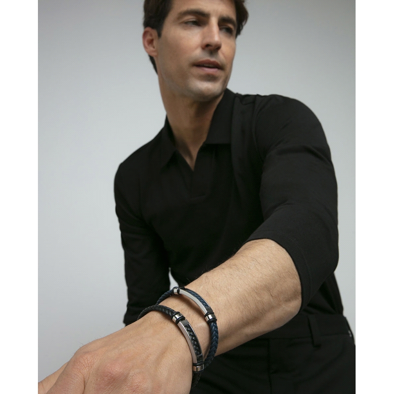 PULSERA VICEROY CABALLERO ACERO PIEL Y SILICONA NEGRA 14310P01010     