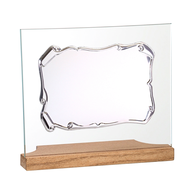 PLACA CONMEMORATIVA MADERA Y CRISTAL PERGAMINO