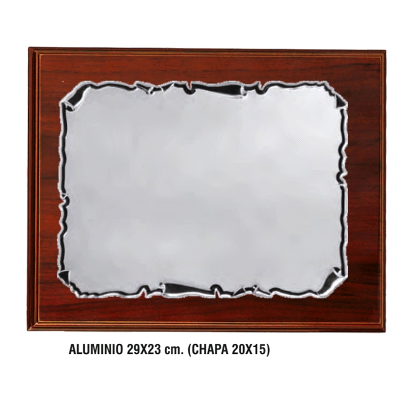 PLACA CONMEMORATIVA MADERA PERGAMINO ALUMINIO