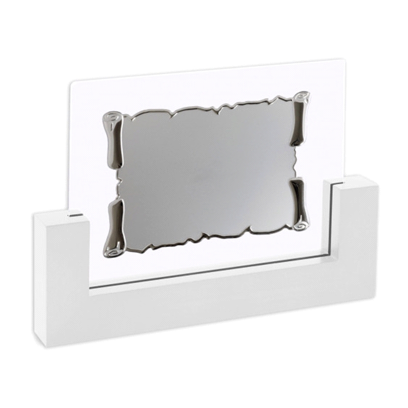 PLACA CONMEMORATIVA CRISTAL Y MADERA BLANCA PERGAMINO