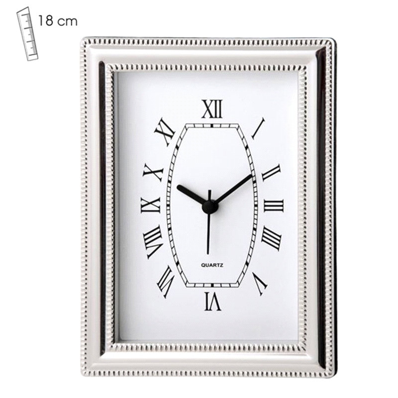 RELOJ 10X15 CM PLATEADO LISO PERLAS
