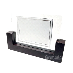 Placa Homenaje Plateada de Cristal y Madera