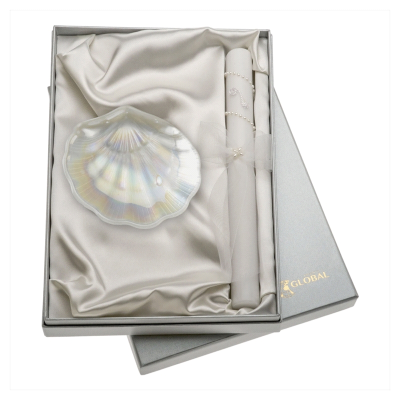 SET CONCHA PAÑUELO Y VELA BAUTISMO