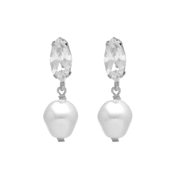 PENDIENTES PLATA VICTORIA CRUZ CORTOS CRISTALES Y PERLAS DE PURPOSE                                 