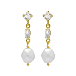PENDIENTES PLATA VICTORIA CRUZ CRISTALES Y PERLA DE PURPOSE A4656-07DT                              
