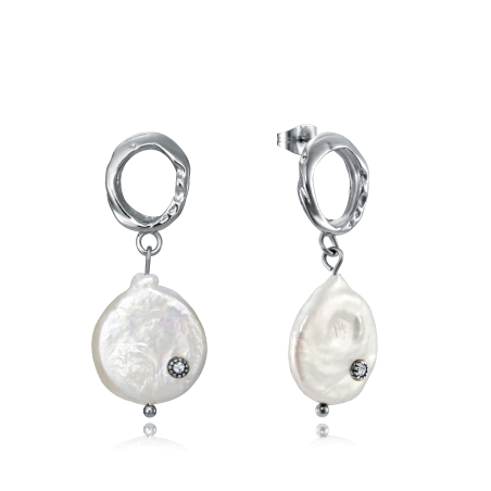 PENDIENTES VICEROY CHIC DE ACERO EN FORMA DE ARO Y PERLA NATURAL                                    