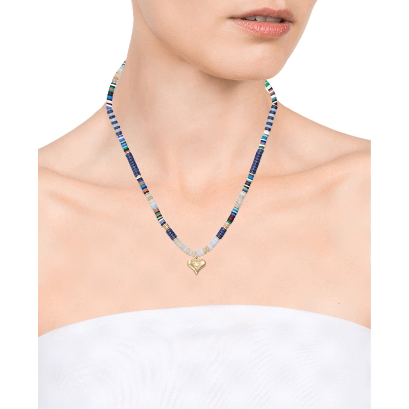 COLLAR VICEROY KISS DE ACERO CON PIEDRAS DE COLORES Y COLGANTE CORAZON                              