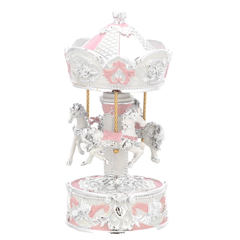 CARRUSEL MUSICAL BEBÉ CABALLOS CERAMICA ROSA                                                        