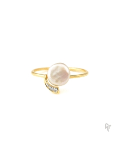 ANILLO ORO 18KT CON MADRE PERLA Y CIRCONITAS TALLA 11                                               