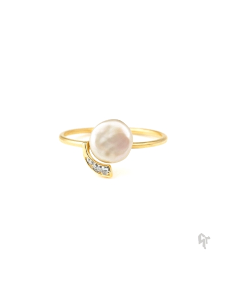 ANILLO ORO 18KT CON MADRE PERLA Y CIRCONITAS TALLA 11                                               