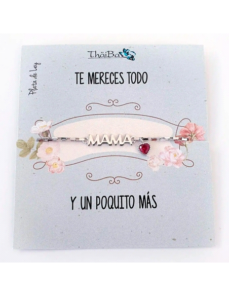 PULSERA THAIBA PLATA MAMA CORAZON CIRCONITA                                                         