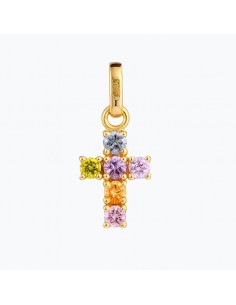 CRUZ DE ORO CON CIRCONITAS DE COLORES