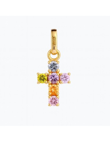 CRUZ DE ORO CON CIRCONITAS DE COLORES
