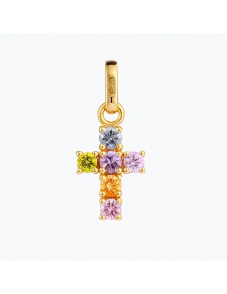 CRUZ DE ORO CON CIRCONITAS DE COLORES