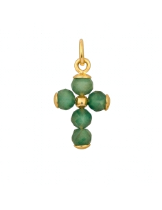 COLGANTE CRUZ CIRCONITA VERDE Y ORO DE 15 MM
