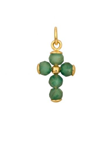COLGANTE CRUZ CIRCONITA VERDE Y ORO DE 15 MM