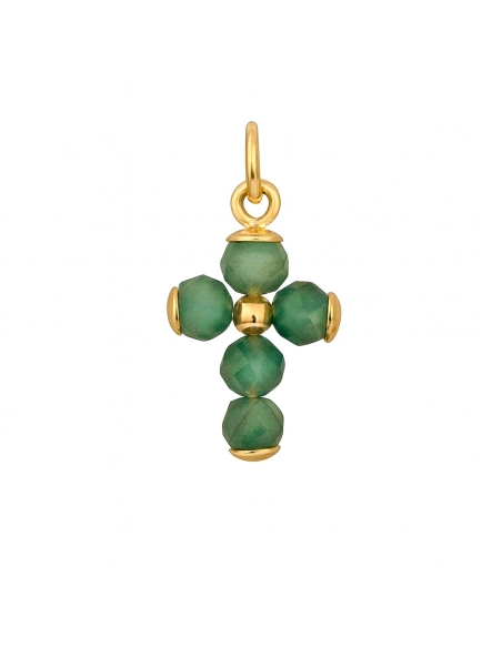 COLGANTE CRUZ CIRCONITA VERDE Y ORO DE 15 MM