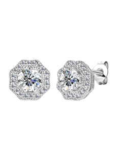 PENDIENTES BRIZZLING PLATA Y DIAMANTE MOISANITA HEXAGONAL                                           