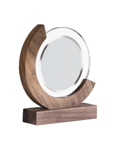 PLACA HOMENAJE CRISTAL Y MADERA REDONDA                                                             