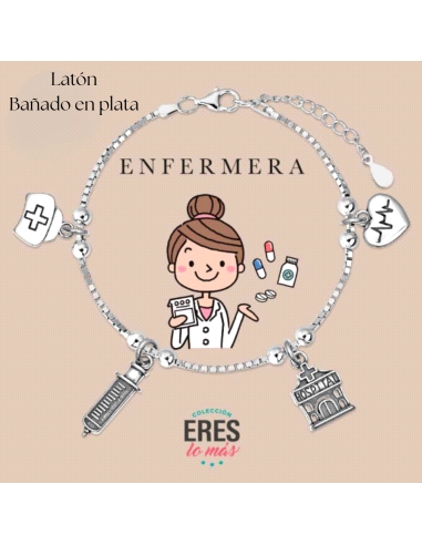 PULSERA PROFESIONES LATON BAÑO PLATA ENFERMERA                                                      