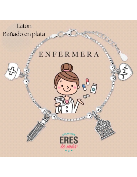 PULSERA PROFESIONES LATON BAÑO PLATA ENFERMERA                                                      